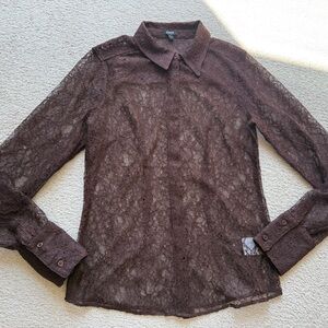 Express Fitted Portofino Floral Lace Button Up Blouse Shirt Top XS NWT Women’s